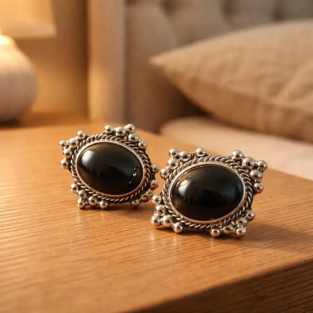 Vintage Silver Onyx clip Earrings 25.70 grams Sterling Stunning